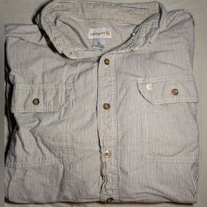 Carhartt Men's Casual Striped Button Down Shirt - Gray and White